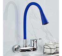 Wall Mount Kitchen faucets, 2 Mode, Copper Kitchen Sink Laundry Sink, Rotating Hot And Cold, Faucet-Blue