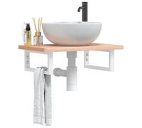 Wall Mounted Bathroom Vanity Shelf, Steel Frame & Solid Beech Wood Top, Space Saving Floating Sink Console, 60 x 40 x 2,5 cm, carico 100 kg, Easy Assembly, for Small Bathrooms