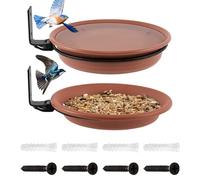 Wall Mounted Bird Feeder Tray - Bird Bath For Outside, 6.8 * 0.8inch Hummingbird Feeding Tray 2 - Installed On Wooden Fence Wall Tree Deck Stakes With Heavy Duty Iron Bracket