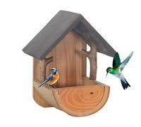 Wall Mounted Bird Feeder, Wooden Seed Display Tool, Rain Guard Feeding House, Easy Refill Observation Window, Backyard Balcony Birding Equipment, for View Feeding Sparrow Garden and Home Areas