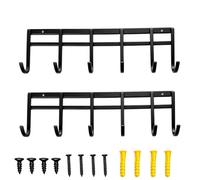 Wall Mounted Coat Rack - 2 Pieces Metal Heavy Duty Round Tips With 6 Hooks