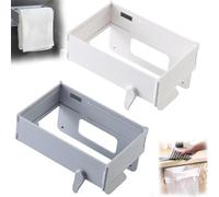 Wall-Mounted Foldable Trash Bag Holder with Magnetic Closure - No-Drill Adhesive Mount for Easy Installation on Cabinet and Door, Space-Saving Design, for Kitchen, Bathroom and Small Space (G+W)