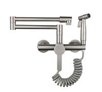 Wall Mounted Kitchen Sink Taps Kitchen Tap, Hot and Cold Folding Rotating with Spray Gun Dual Function Kitchen Sink Faucet-Brushed