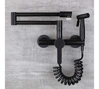 Wall Mounted Kitchen Sink Taps Kitchen Tap, Hot and Cold Folding Rotating with Spray Gun Dual Function Kitchen Sink Faucet-Brushed