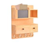 Wall Mounted Mail Holder, Organizer with Hooks, Chalkboard Storage Rack, Rustic Wood Design, Built-In Drawer Compartment, Space-Saving Entry Shelf, Perfect for Living Room, Entryway, 30.5x11.5x40cm