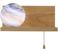 Wall Mounted Sconce Planet Design Home Art Decor, Wooden Wall Light with Globe Glass Lamp Shade Pull Chain, Cartoon Wall Sconce Lighting Fixture for Bedroom Kids Room/Blue Left