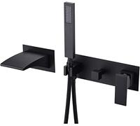 Wall Mounted Shower Taps with Hand Shower Waterfall Bathtub Tub with Sprayer, Brass Handle Hot And Cold Tub Taps for Bathroom,Matte Black