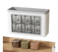 Wall-Mounted Storage | Household Seasoning Organizer Box, Six Compartments, Transparent Design | Includes Lids and Spoons for Salt, Pepper, Paprika, Kitchen Use, Pantry, Convenient Co