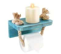 Wall mounted toilet paper holder with wooden shelf, coastal living wooden toilet paper holder, rope knot design, storage rack, ocean style, suitable for bathrooms, kitchens, and toilets.