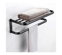 Wall Mounted Towel Rack Stylish Brass & Black Bathroom Towel Holder 60cm Space Saving Shelf for Towels Modern Home Decor Durable and Functional Design
