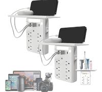 Wall Outlet Extender with Shelf Night Light, 2025 New Wall Outlet Extender with Shelf Night and 6 AC Outlets and 3 USB Ports 1 USB C 11 in 1 Wall Charger for Home & Office & Travel Outdoor (2pcs)