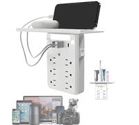 Wall Outlet Extender with Shelf Night Light, 2025 New Wall Outlet Extender with Shelf Night and 6 AC Outlets and 3 USB Ports 1 USB C 11 in 1 Wall Charger for Home & Office & Travel Outdoor (1pcs)