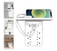 Wall Outlet Extender with Shelf Night,Wall Outlet Shelf and Surge Protector Outlet Extender,Multifunctional Household Outlet Strip with 6 Extension Plugs and 3 USB Ports with 1 USB C (There is a tray)