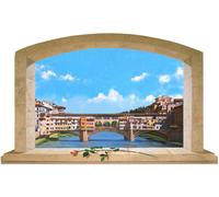 Wall Sticker Trompe L'oeil Adesivo Finestra con rosa sul Ponte Vecchio a Firenze