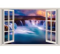 WALL STICKERS ADESIVI MURALI Cascate Gooafoss Islanda Trompe L'oeil finestra