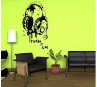 WALL STICKERS ADESIVI MURALI cuffie headphone music musica pop rock dj sound