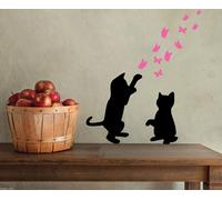 WALL STICKERS ADESIVI MURALI GATTI che GIOCANO CASA AMORE MURO FARFALLE CATS