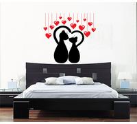 WALL STICKERS ADESIVI MURALI GATTI e CUORI INNAMORATI LOVE AMORE DESIGN MURO