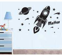 WALL STICKERS ADESIVI MURALI razzo stelle cameretta nome personalizzato figli
