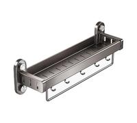 Wall Suction Shower Shelf, Bathroom Shelf for Bath Needs, Wall Suction Storage Rack with Quick Drain System, Toiletry Organizer for Shampoo Conditioner, Carbon Steel Finished, 17.32x6.69x4.92 inches