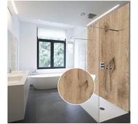 WALLando Pannello posteriore doccia di alta qualità, 250 x 100 cm, facile da montare, per doccia e bagno, pannello doccia in PVC di alta qualità, effetto legno, satinato, rovere nero chiaro