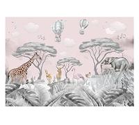 WallArena Carta Da Parati Fotografica Bambini Giungla Animali Rosa - Include Colla - Design Carta per Pareti Camera Ragazza Fotomurali In Tessuto Non Tessuto TNT (368x254 cm)