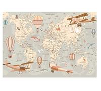 WallArena Carta Da Parati Fotografica Bambini Mappa del mondo - Include Colla - Design Carta per Pareti Camera Ragazzo Ragazza Fotomurali In Tessuto Non Tessuto TNT (254x184 cm - 2 Strisce)