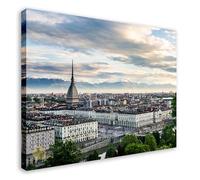 Wallazz Quadri Moderni Soggiorno Piemonte, Torino, Alpi, Mole, Piazza San Carlo - 100% Made in Italy - Stampa HD su Tela Canvas - Quadro Camera da Letto - Qualità Artigianale - 60x120cm