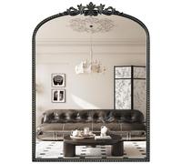 WallBeyond Specchio vintage nero per toeletta 55 x 76 cm, nero antico specchio con cornice ornata, parete vintage ad arco per bagno, soggiorno, camino, ingresso