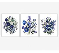 Wallbuddy Blue Wall Art Blue Flower Botanical Prints Set of 3 Flower Botanical Posters Flower Watercolor Art Watercolor Botanical Art WBOT101-WBOT103 (13cm x 18cm)
