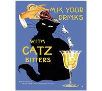 Wallbuddy Funny Poster vintage di gatti che bevono, Black Cat Liqueur Advertisements arredamento casa, Room Decor Posters & Coffee Bar Decor/Kitchen stampe da parete moderne (50cm x 70cm)