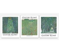 Wallbuddy Gustav Klimt Gemälde Reproduktionsdruckplakat - Klassische Galerie -Anzeige Stampe Da Parete Set Von 3 - Sonnenblumen Baum Und Gartenlandschafts Gemälde Decorazioni Poster (33cm x 48cm)
