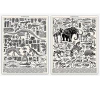 Wallbuddy Paleontology Bones Poster da Parete | Set of 2 Bones Diagram Skeleton Stampe da Parete Moderne/Educational Vintage Posters of Dinosaur, Reptiles Quadretti Vintage da Parete (61cm x 91cm)
