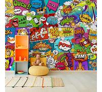 Wallepic Carta da parati fotografica in tessuto non tessuto, motivo: graffiti giovani, motivo fumetti, collage 400 x 280 cm, XXL, astratto, fuoco, esplosione di fuoco, soggiorno, camera da letto,