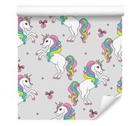 WALLERO Carta da parati in tessuto non tessuto Unicorni arcobaleno 50 × 1000 cm