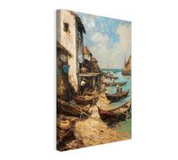 WALLERO Quadro su tela Approdo da pesca - Decorazione da parete moderna e stampa artistica | Quadro per soggiorno camera da letto cucina ingresso 40x60 cm