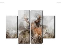 WALLERO Quadro su Tela in Più Parti Cervo ad acquerello 3D - Decorazione da Parete Moderna e Stampa Artistica | Quadro per Soggiorno Camera da Letto Cucina Ingresso 80x60