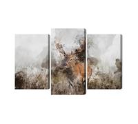 WALLERO Quadro su Tela in Più Parti Cervo ad acquerello 3D - Decorazione Murale Moderna e Stampa Artistica | Quadro per Soggiorno, Camera da Letto, Cucina, Ingresso 120x80