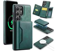Wallet Case for Samsung Galaxy S25 Ultra, S24, S23 Series with Stand, Compatible with Magsafe, Detachable Magnetic Leather Holster Cover with Card Holder (S24 Ultra,Green)