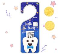 WALLFID Appendiabiti per porta 2 in 1, design fatina dei denti, con scomparto regalo, regalo fatina dei denti, con monete fatina dei denti, ideale per celebrare i denti perduti, blu
