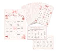 WALLFID Biglietti di compleanno per bingo, set da 22 pezzi con 20 fogli A6 double-face e 2 carte regole, gioco con 2 giri per ragazze, adolescenti, donne, pigiama party, 14,8 x 10,5 cm