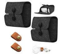 WALLFID Custodia Organizer Cavi in Feltro Pieghevole Set da 2, Borse Porta Accessori Morbide da Viaggio con Chiusura a Bottone Elastico, Include Fascette in Pelle