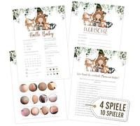 WALLFID Per 10 Ospiti,Set Giochi Baby Shower,4 Giochi:Previsioni Bebè,Messaggi Bebè,Pancia Birra o Bimbo,Chi Conosce Mamma,Carte A6 Scrivibili