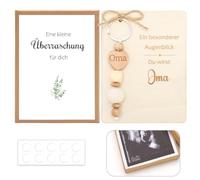 WALLFID Scatola Annuncio Gravidanza con Portachiavi | Portachiavi con perle di legno e targhetta«Nonna, Nonno, Zia o Zio»,annuncio bebè per la famiglia
