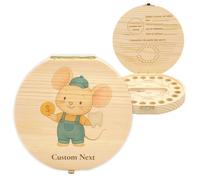 WALLFID Scatola Dentini da Latte Bambina Personalizzata con Nome,Scatola in Legno con il Topolino dei Denti,Porta Dentini da Latte per Bambine e Bambini,Ricordo d’infanzia (Piatto)