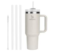 WALLFID Tumbler da 40oz in Acciaio Inossidabile a Isolamento Sottovuoto, con Coperchio, 3 Cannucce e 1 Spazzolino per Cannucce, Perfetto per Bevande Calde/Fredde, Ideale per Caffè(latte bianco)