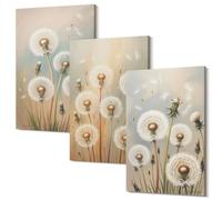 Wallfluent Arte da Parete Moderna Polycanvas 30x20 cm - Quadro in 3 Parti Idea Decorativa Minimalista per Interni - Fiori di tarassaco su uno sfondo di colori pastello