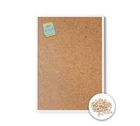 Wallfluent Bacheca in Sughero 100x70 cm Lavagna in Sughero Per l'organizzazione Memoboard con Puntine In Legno Cornice in Plastica Bianco Costruzione Solida Per la Cucina Ideale Per Ufficio, Casa,