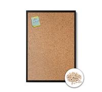 Wallfluent Bacheca in Sughero 100x70 cm Per l'organizzazione con Puntine In Legno Per la Cucina Costruzione Solida Ideale Per Ufficio, Casa, Lavagna in Sughero Memoboard con Cornice in Plastica Nero