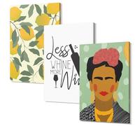 Wallfluent Set Quadri da Parete Polycanvas 30x20 cm - Decorazione Casa Salotto Arte Moderna in 3 Moduli - Slogan di Lemons sul ritratto di Frida Kahlo sul vino